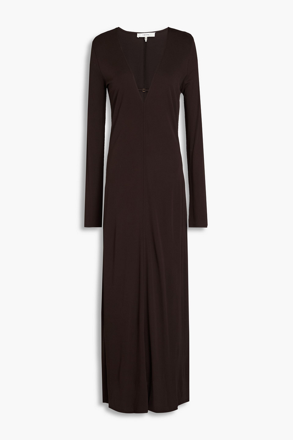 Frame Cutout Jersey Maxi Dress In Brown