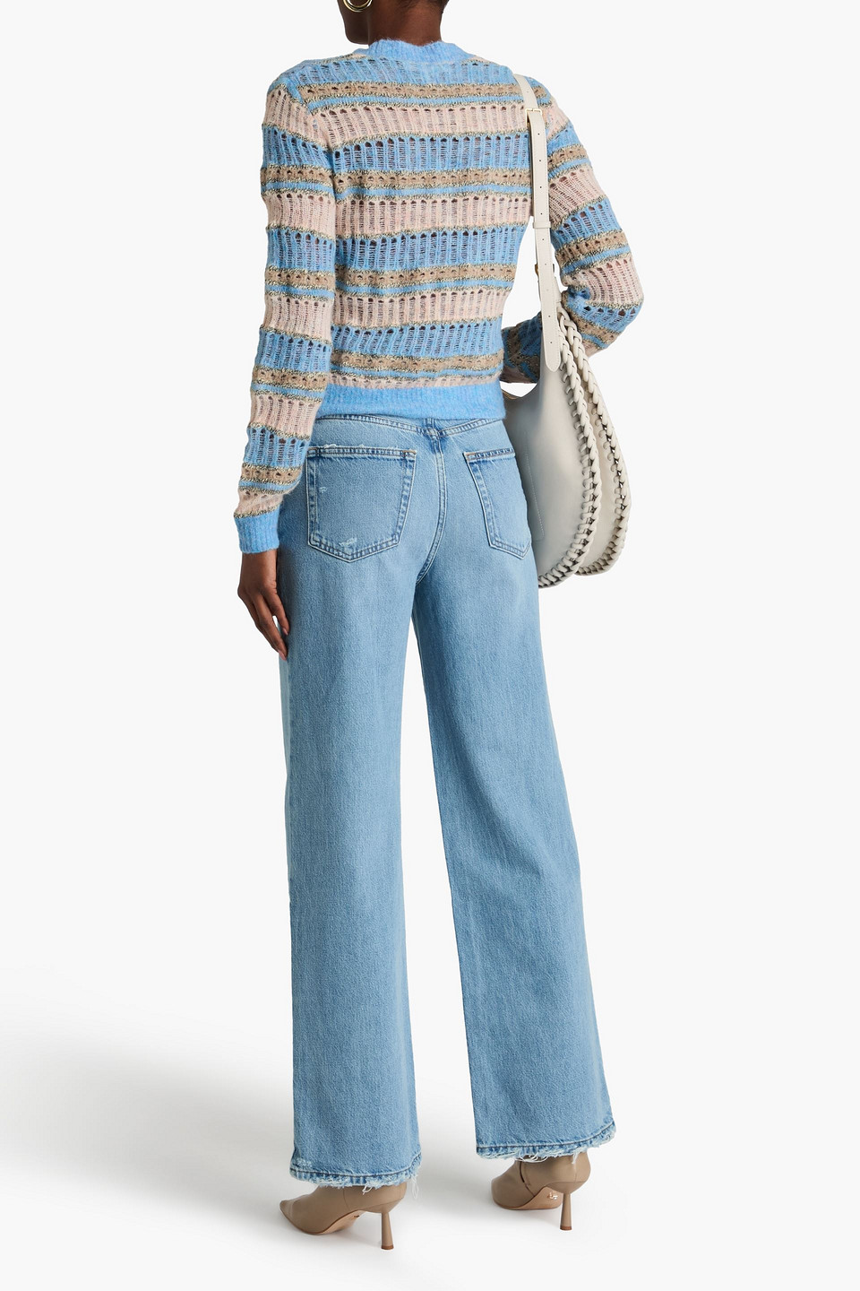 Shop Frame Le Jane Distressed High-rise Wide-leg Jeans In Light Denim