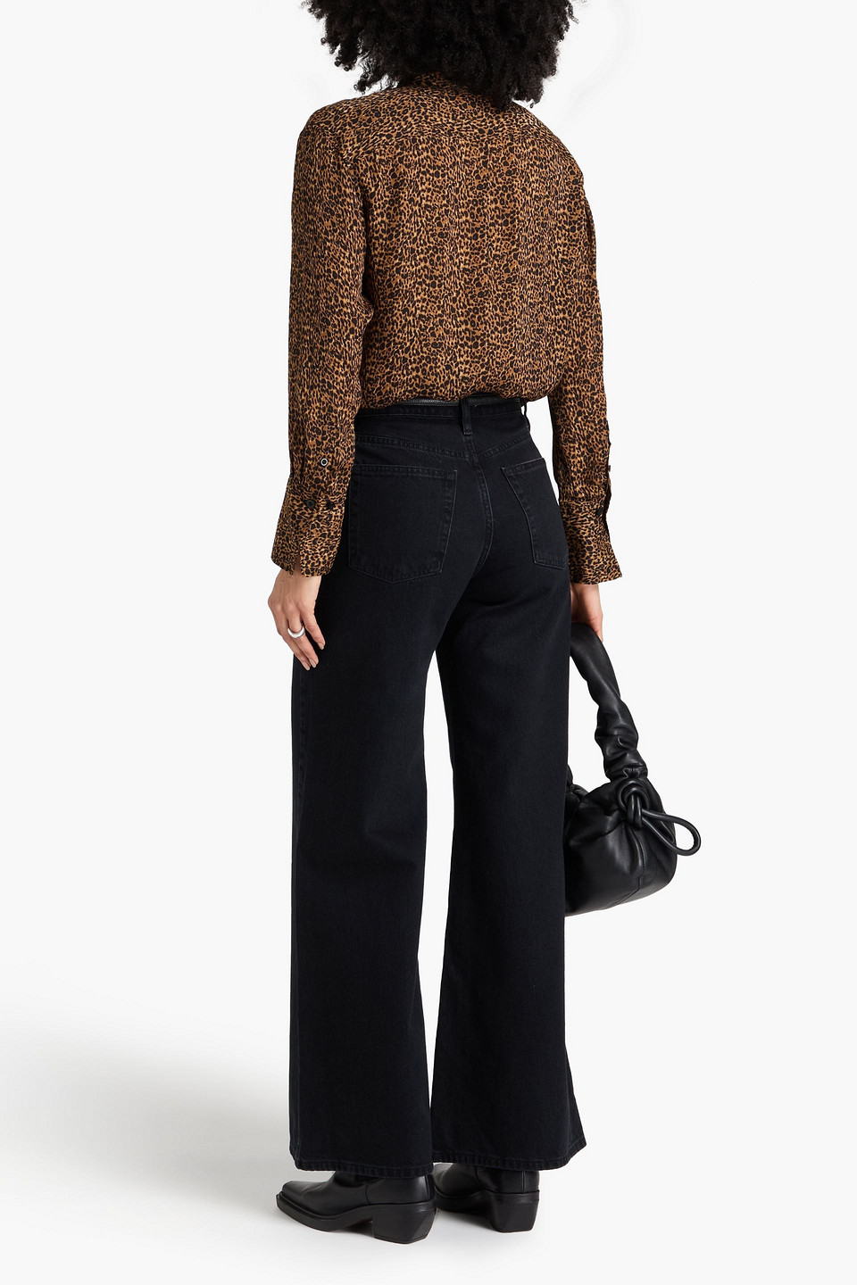 Shop Frame High-rise Wide-leg Jeans In Black