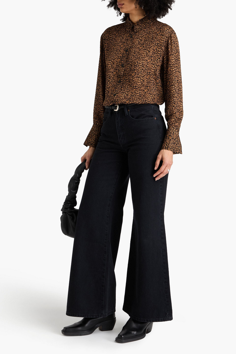 Shop Frame High-rise Wide-leg Jeans In Black