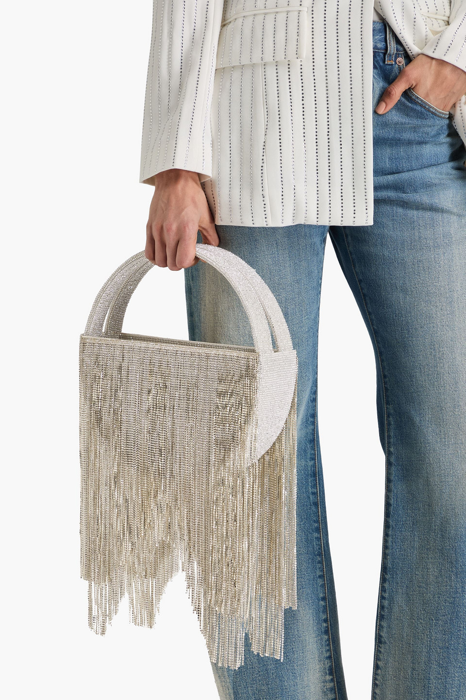 RETROFÉTE FRINGED CRYSTAL-EMBELLISHED SATIN TOTE