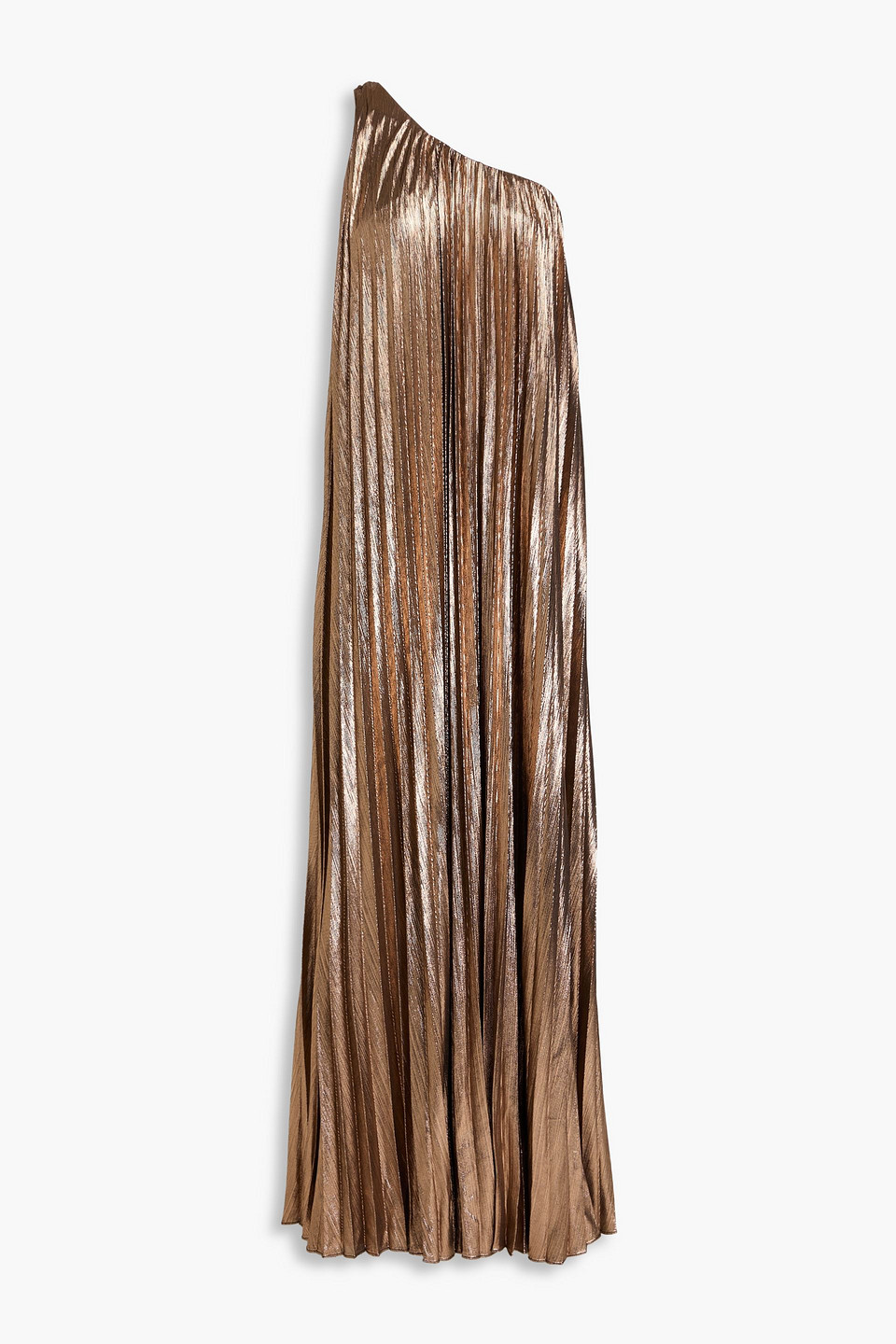 Retroféte Kensley One-shoulder Metallic Pleated Maxi Dress In Bronze