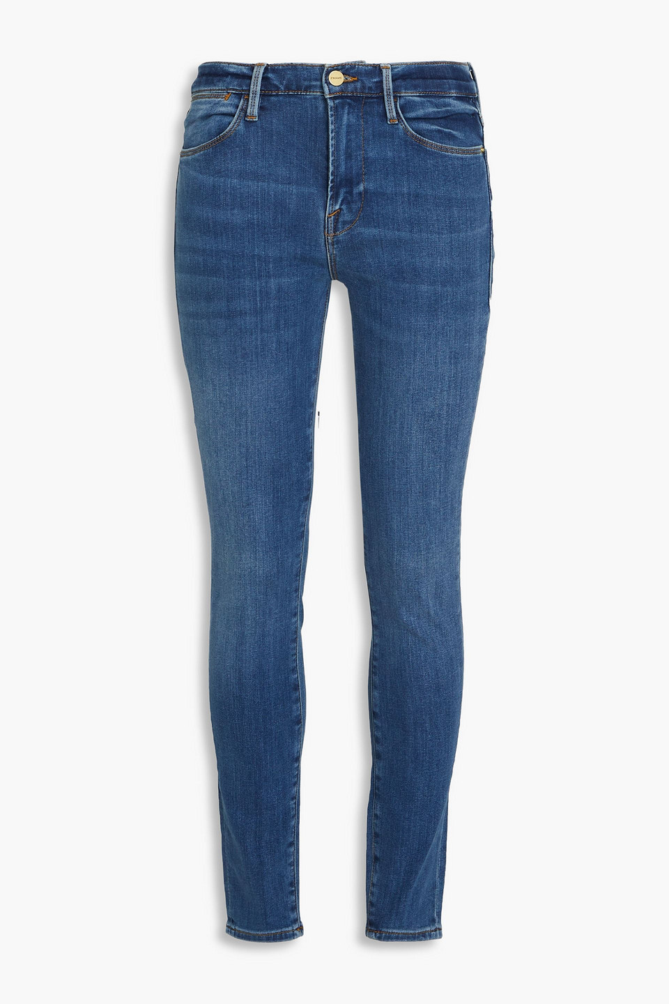 Frame Le High Skinny Faded Mid-rise Skinny Jeans In Blue