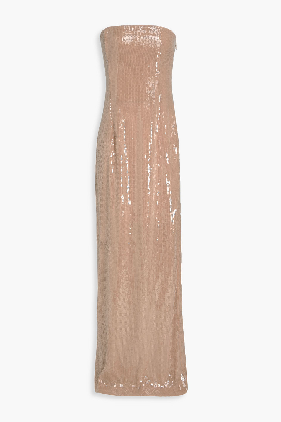Retroféte Strapless Sequined Georgette Gown In Neutral