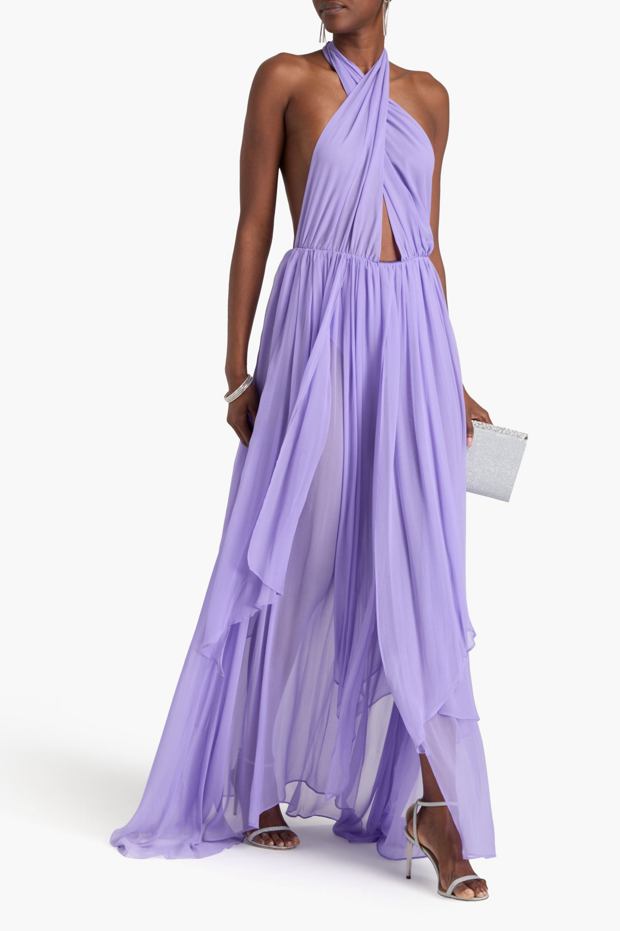 Retrofête Ina cutout silk-chiffon halterneck maxi dress