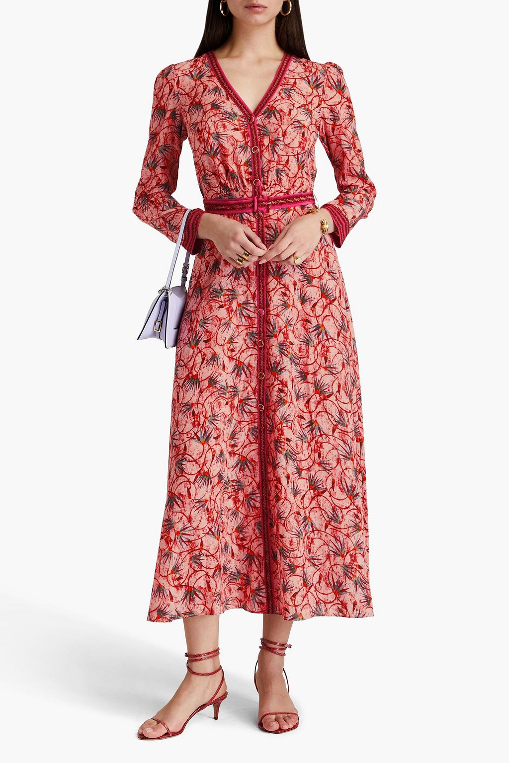 SALONI Lea printed silk crepe de chine midi dress