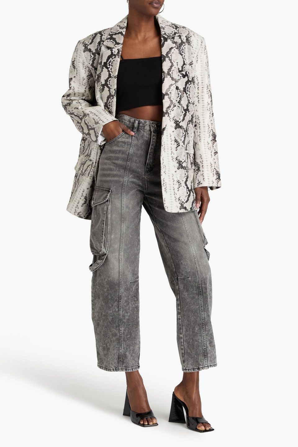 Retroféte Chloe Snake-effect Leather Blazer In Animal Print