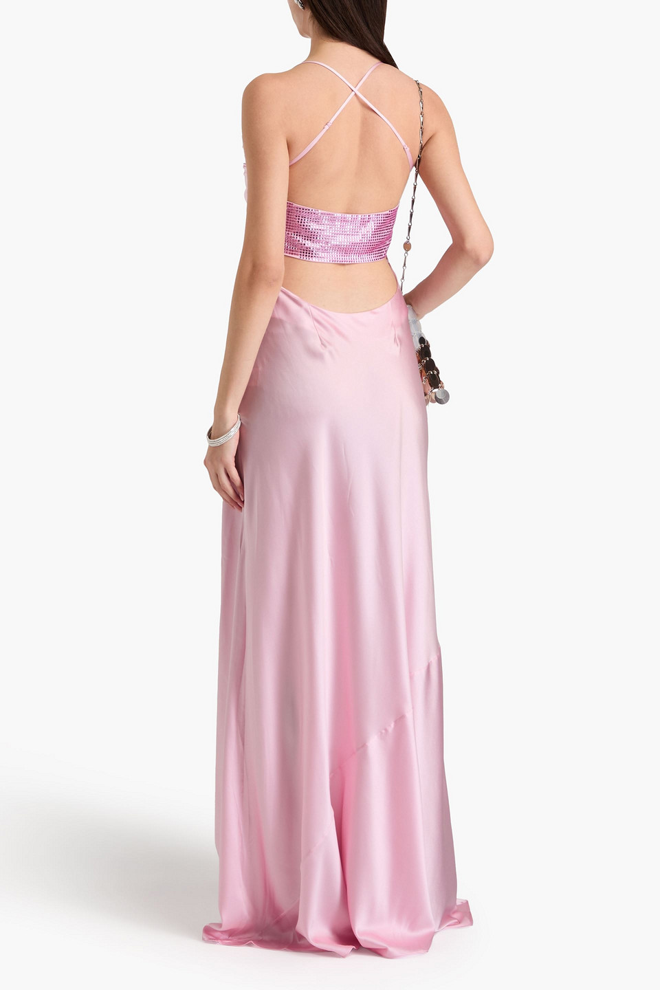 Retroféte Emery Crystal-embellished Stretch-silk Satin Gown In Baby Pink