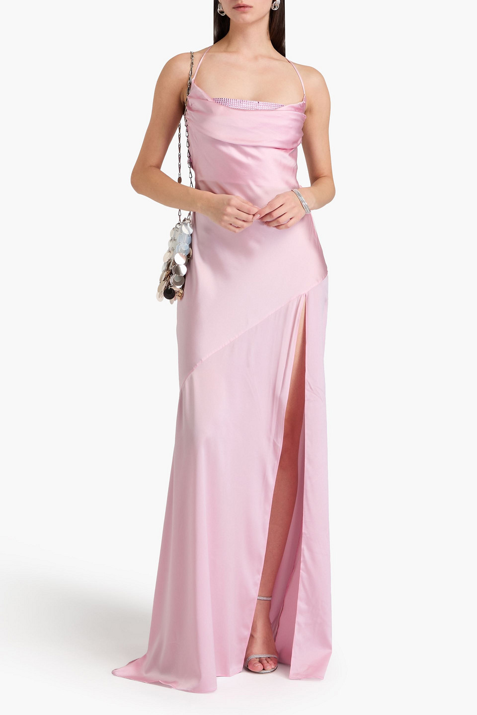 Retroféte Emery Crystal-embellished Stretch-silk Satin Gown In Baby Pink