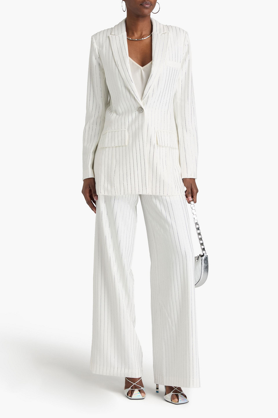 Retroféte Crystal-embellished Crepe Blazer In White