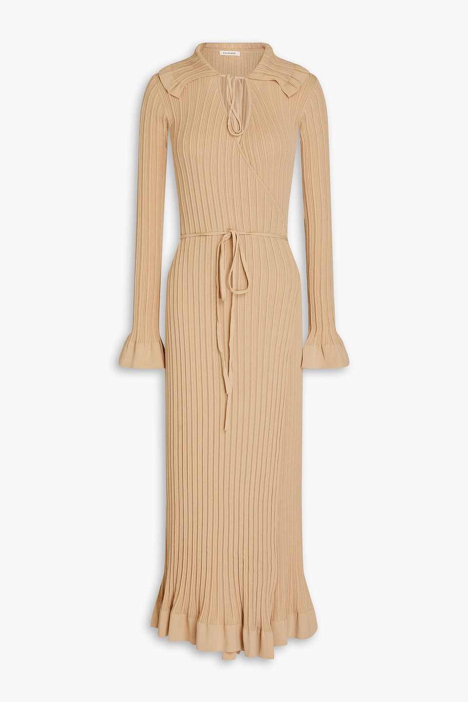 By Malene Birger Gianina Ribbed Cotton-blend Midi Wrap Dress In Sand