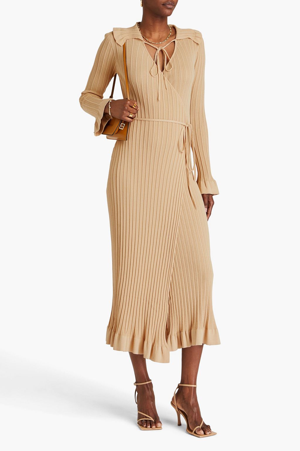 BY MALENE BIRGER コットン混 ミディラップドレス リブ編み