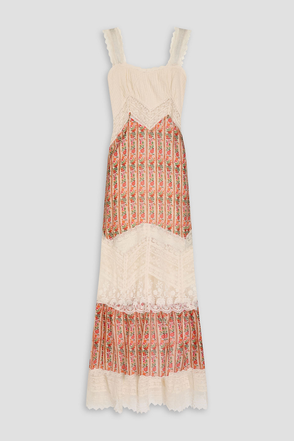 Saloni Phoebe Lace-trimmed Floral-print Cotton And Silk-blend Voile Maxi Dress In Cream