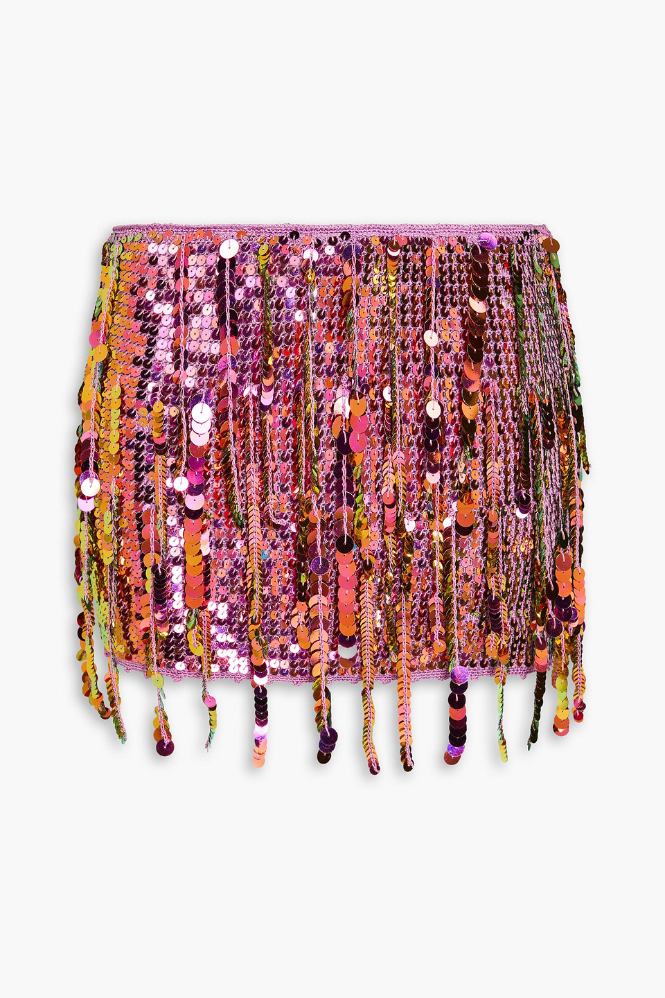 Retroféte Nicola Sequined Crochet-knit Mini Skirt In Lilac