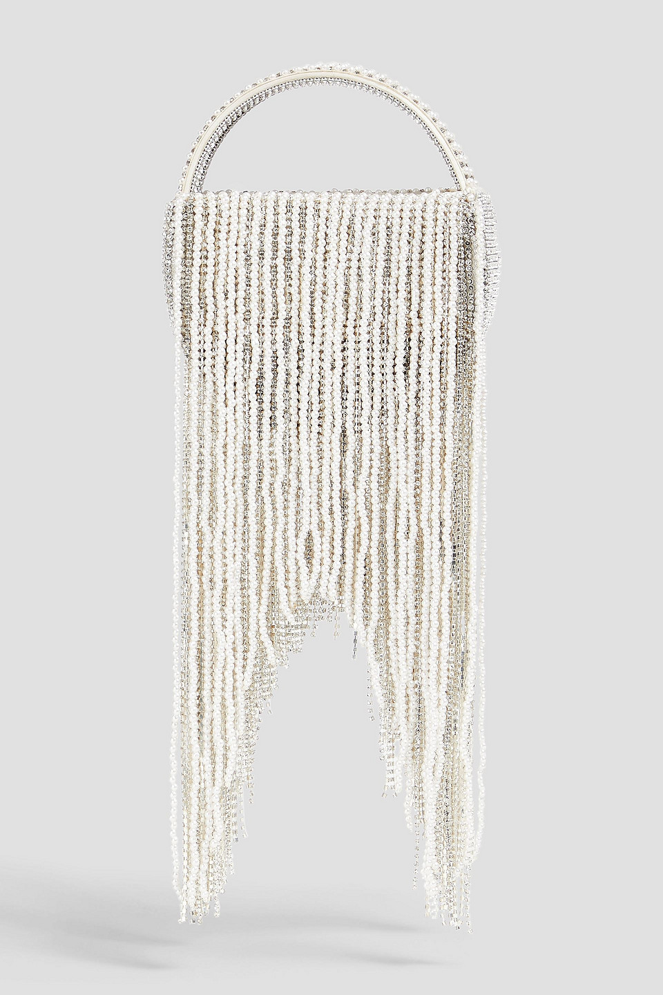 Retroféte Estel Embellished Fringed Satin Tote In White