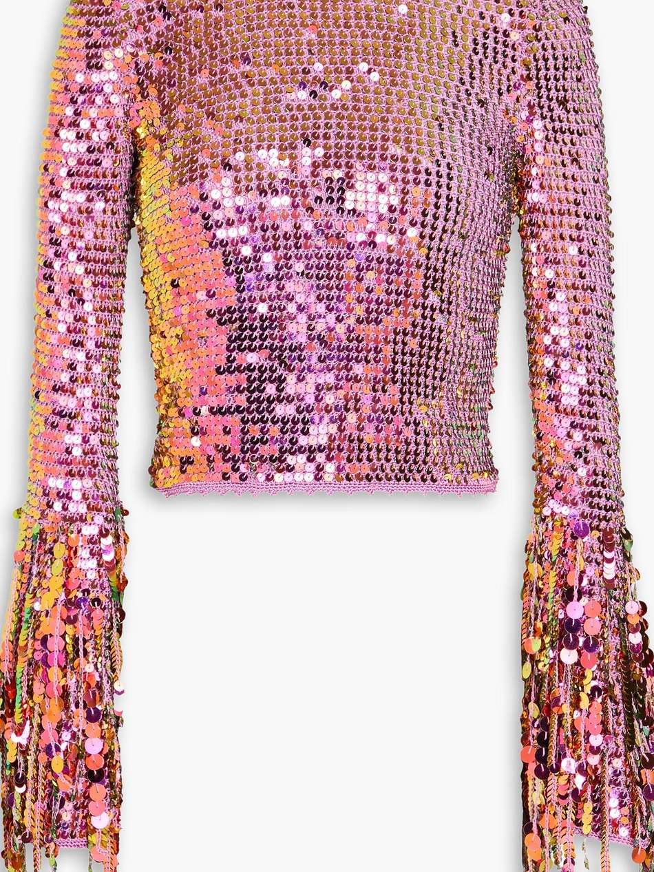 miriam open-back fringed sequined crochet-knit top