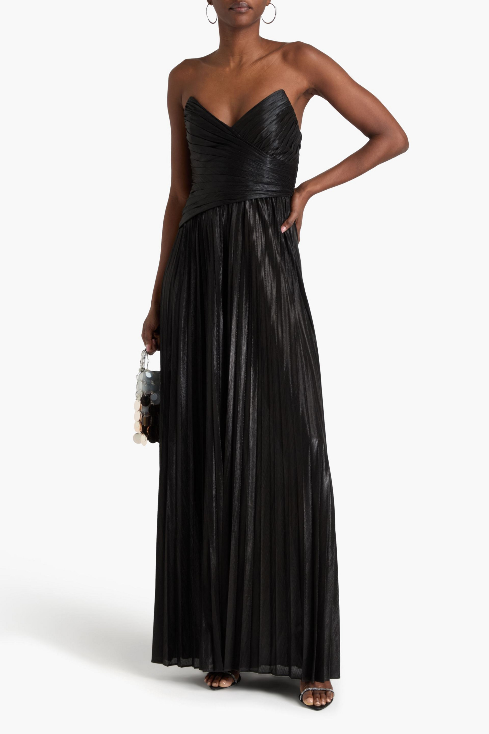 Retrofête Natalie strapless pleated lamé jumpsuit