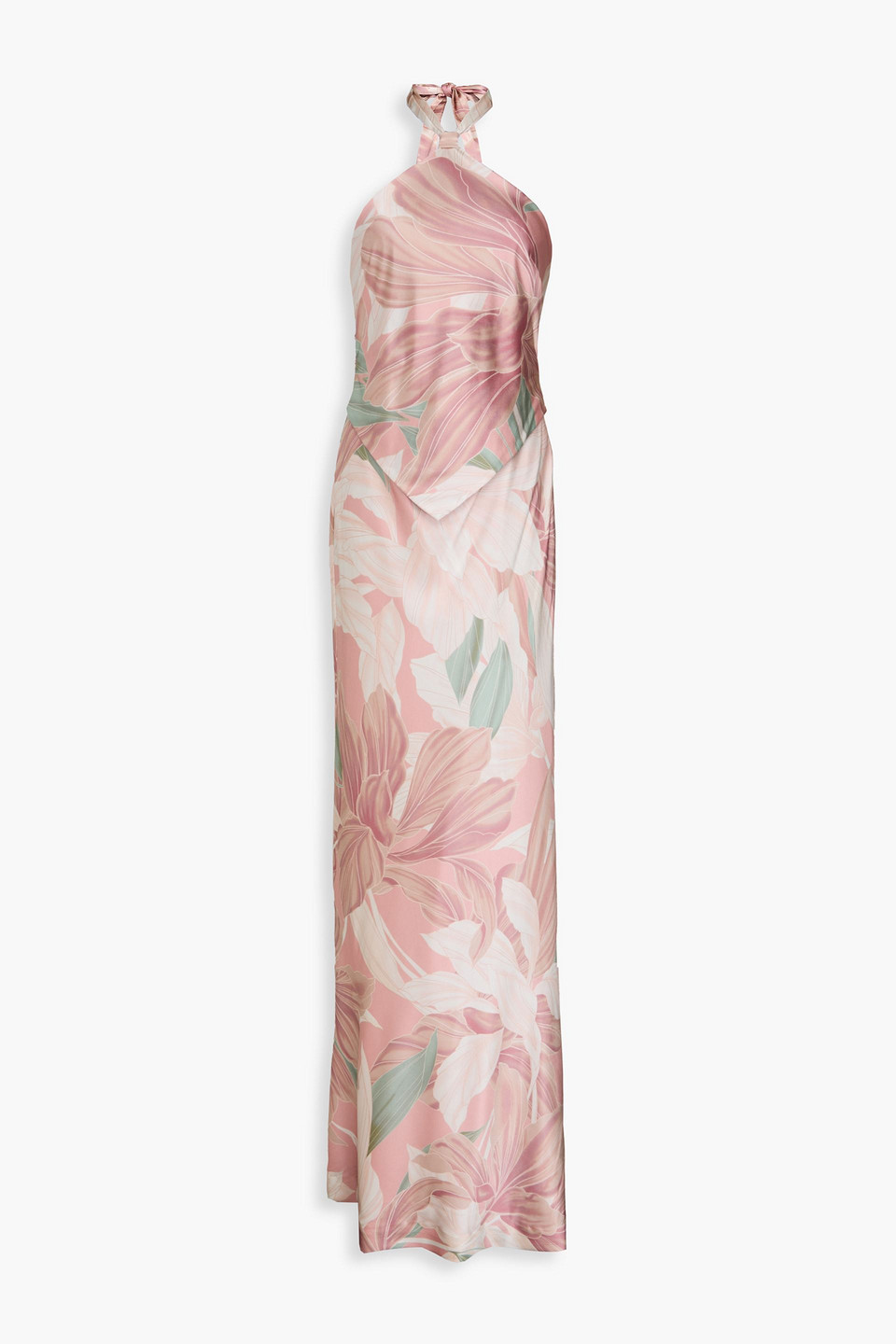 Retroféte Ester Floral-print Stretch-silk Satin Halterneck Gown In Baby Pink