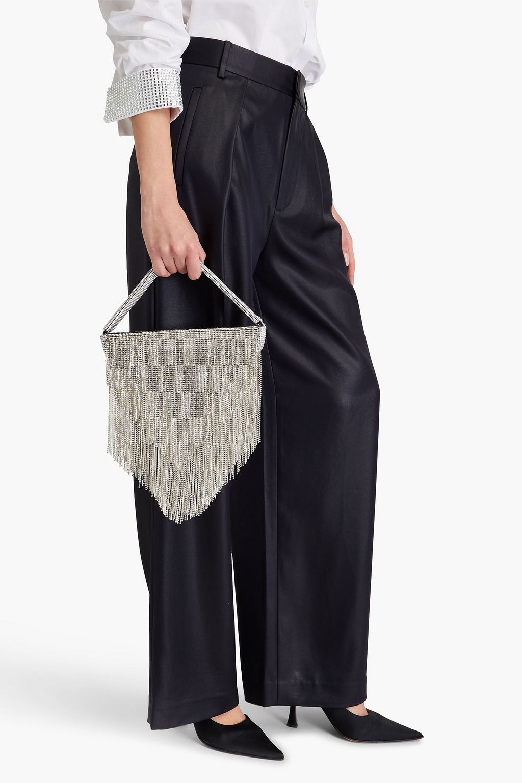 RETROFÊTE Kinsley fringed embellished satin tote