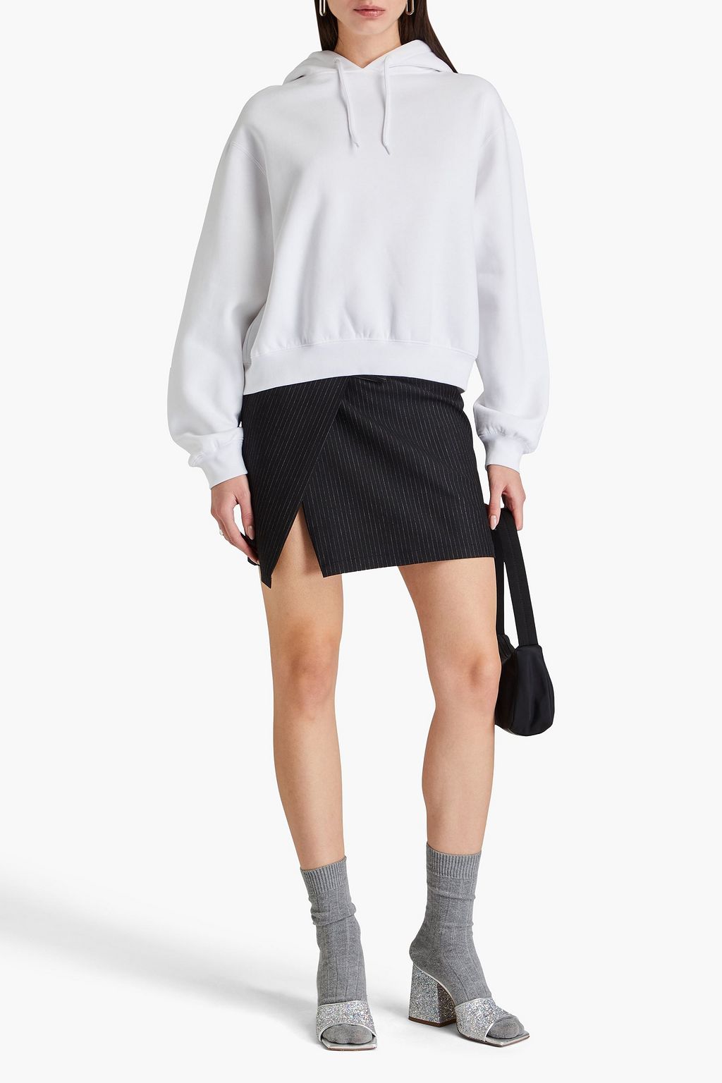 ALEXANDERWANG.T كنزة هودي مصنوعة من مزيج من قطن تيري فرنسي مزينة بطبعة شعار العلامة