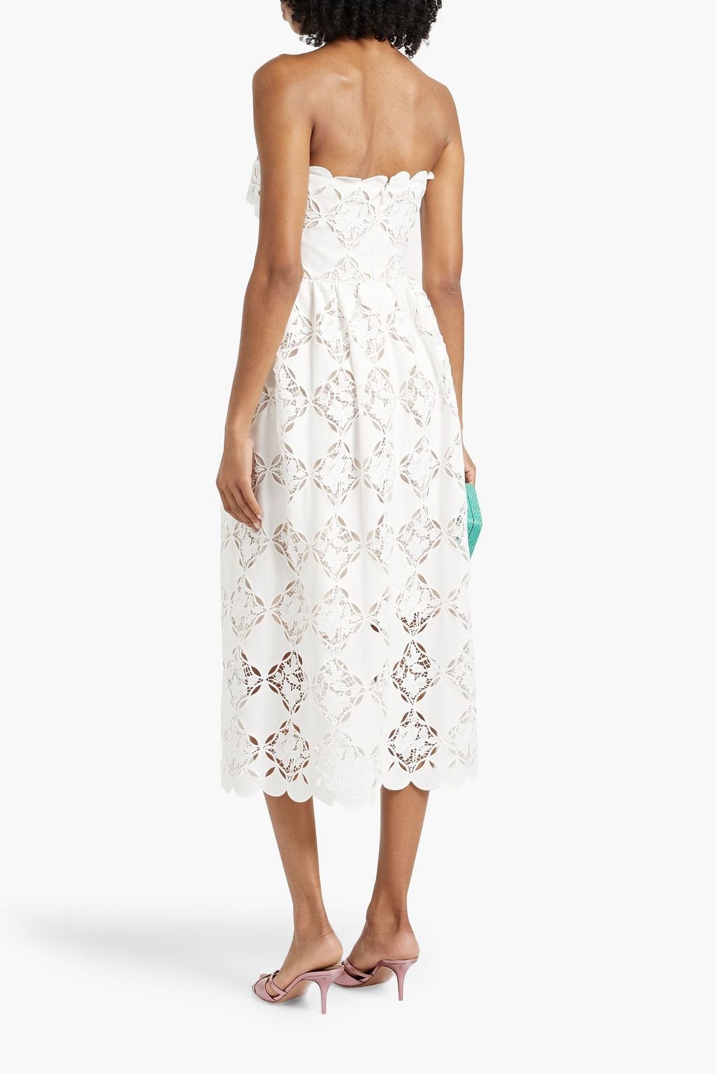 OSCAR DE LA RENTA Strapless guipure lace midi dress