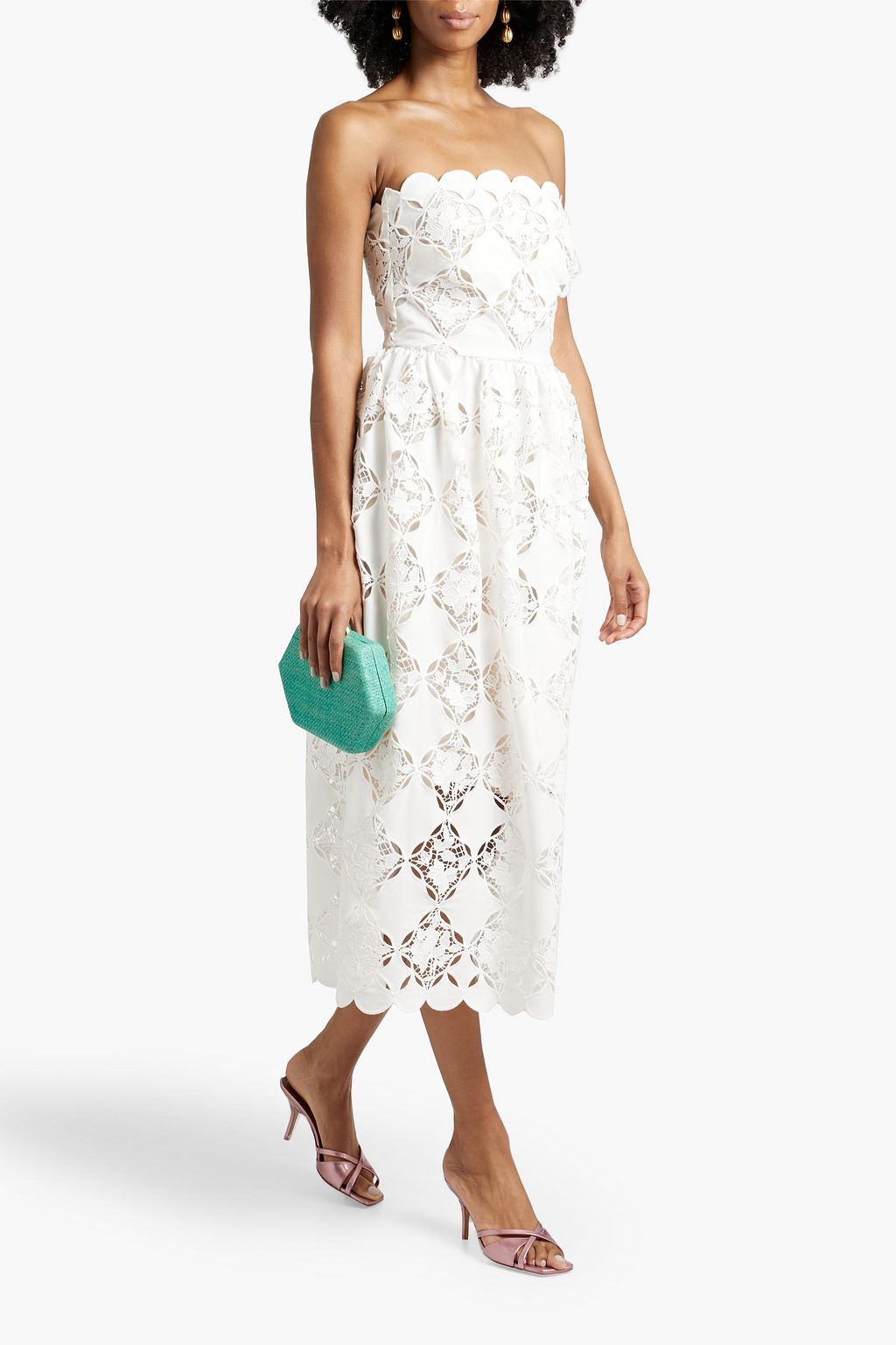 OSCAR DE LA RENTA Strapless guipure lace midi dress