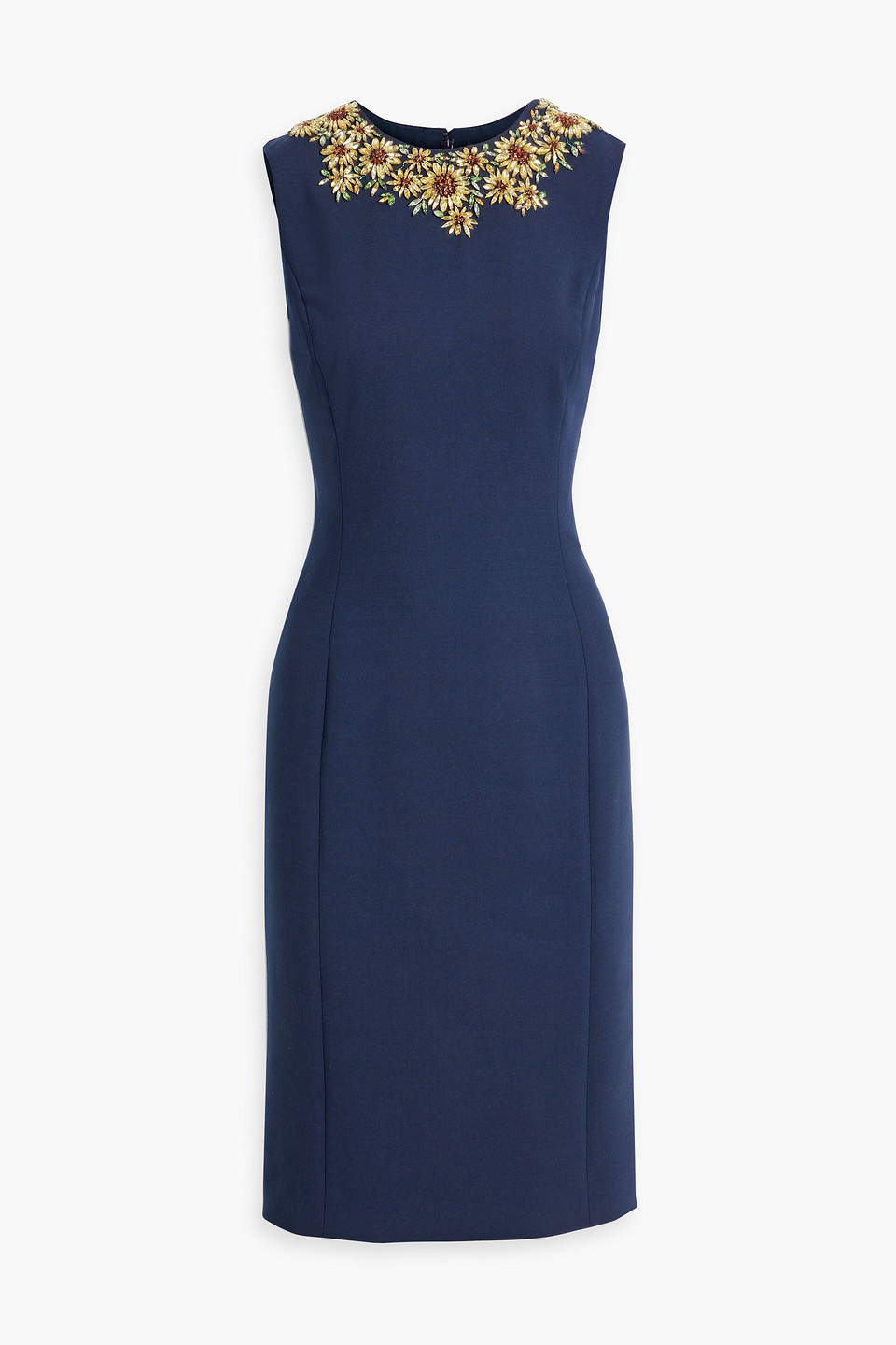 Oscar De La Renta Crystal-embellished Wool-blend Dress In Navy