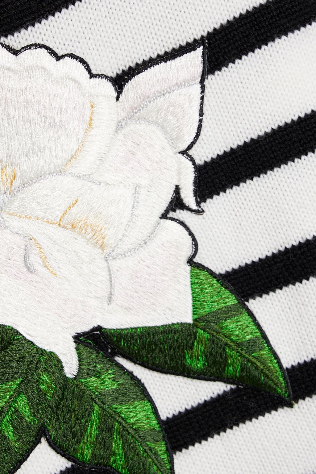OSCAR DE LA RENTA Floral-appliquéd striped wool sweater