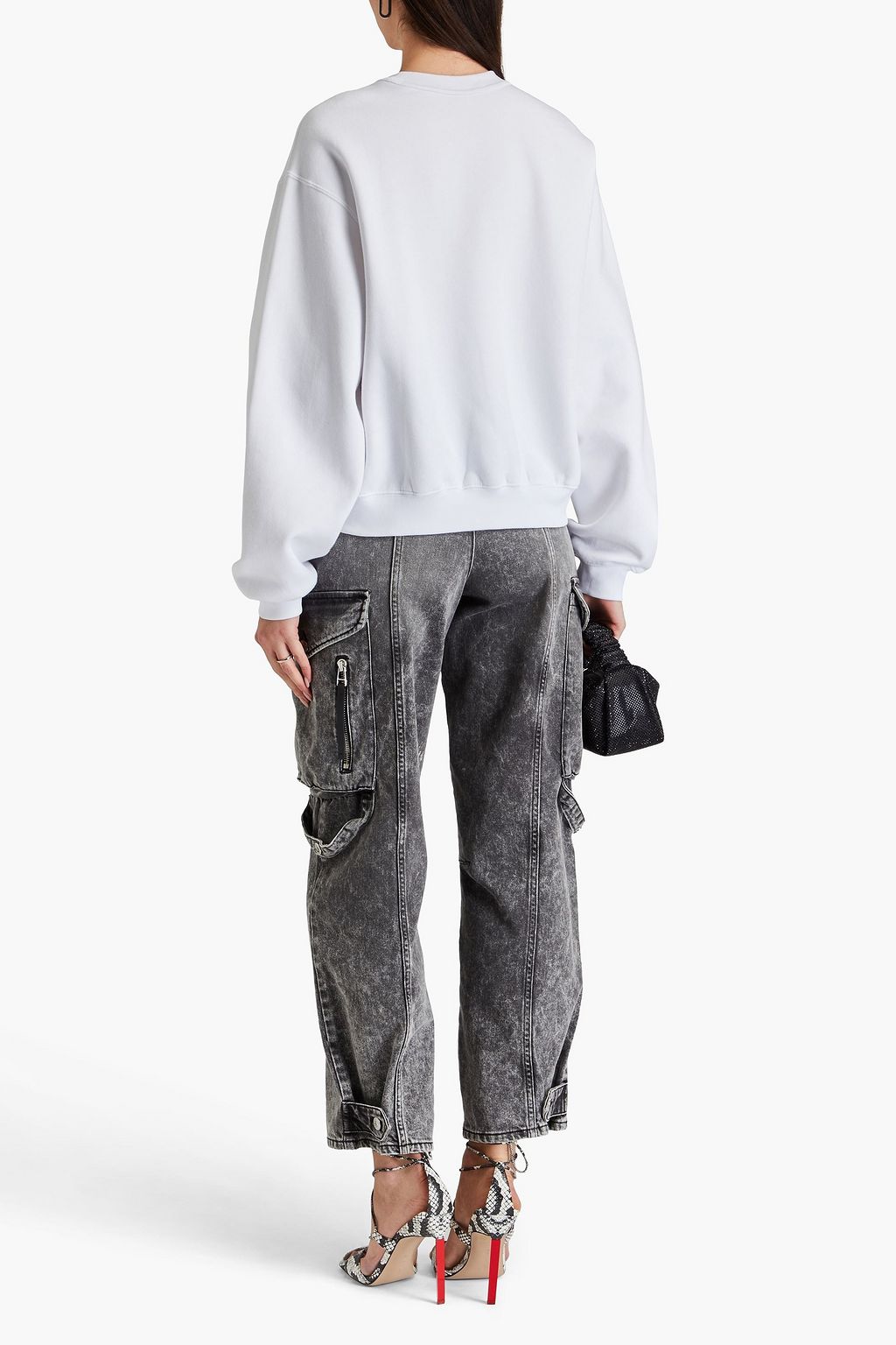 ALEXANDERWANG.T سويت شيرت من صوف ناعم مصنوع من مزيج من القطن ومزين برقعة زخرفية