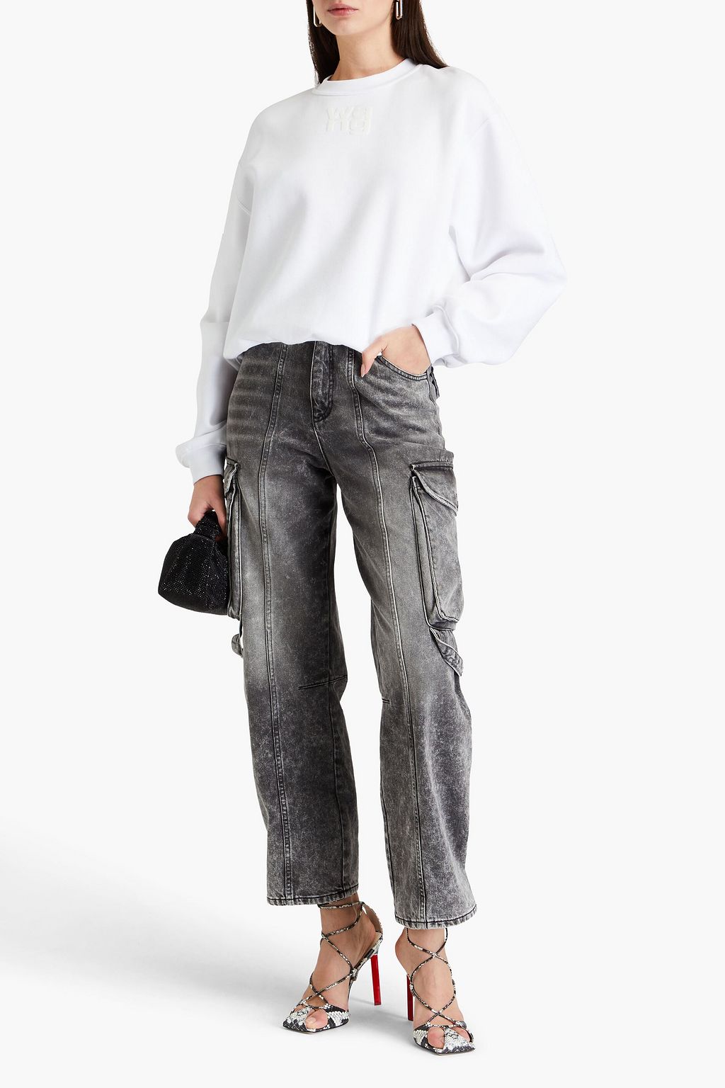 ALEXANDERWANG.T سويت شيرت من صوف ناعم مصنوع من مزيج من القطن ومزين برقعة زخرفية