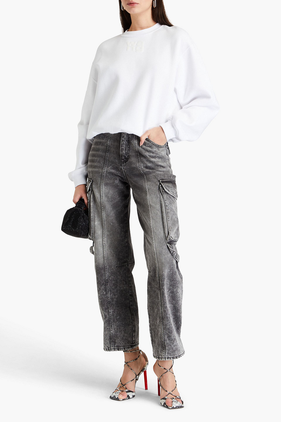 Alexander Wang T Sweatshirt Aus Fleece Aus Einer Baumwollmischung Mit Applikationen In Weiss