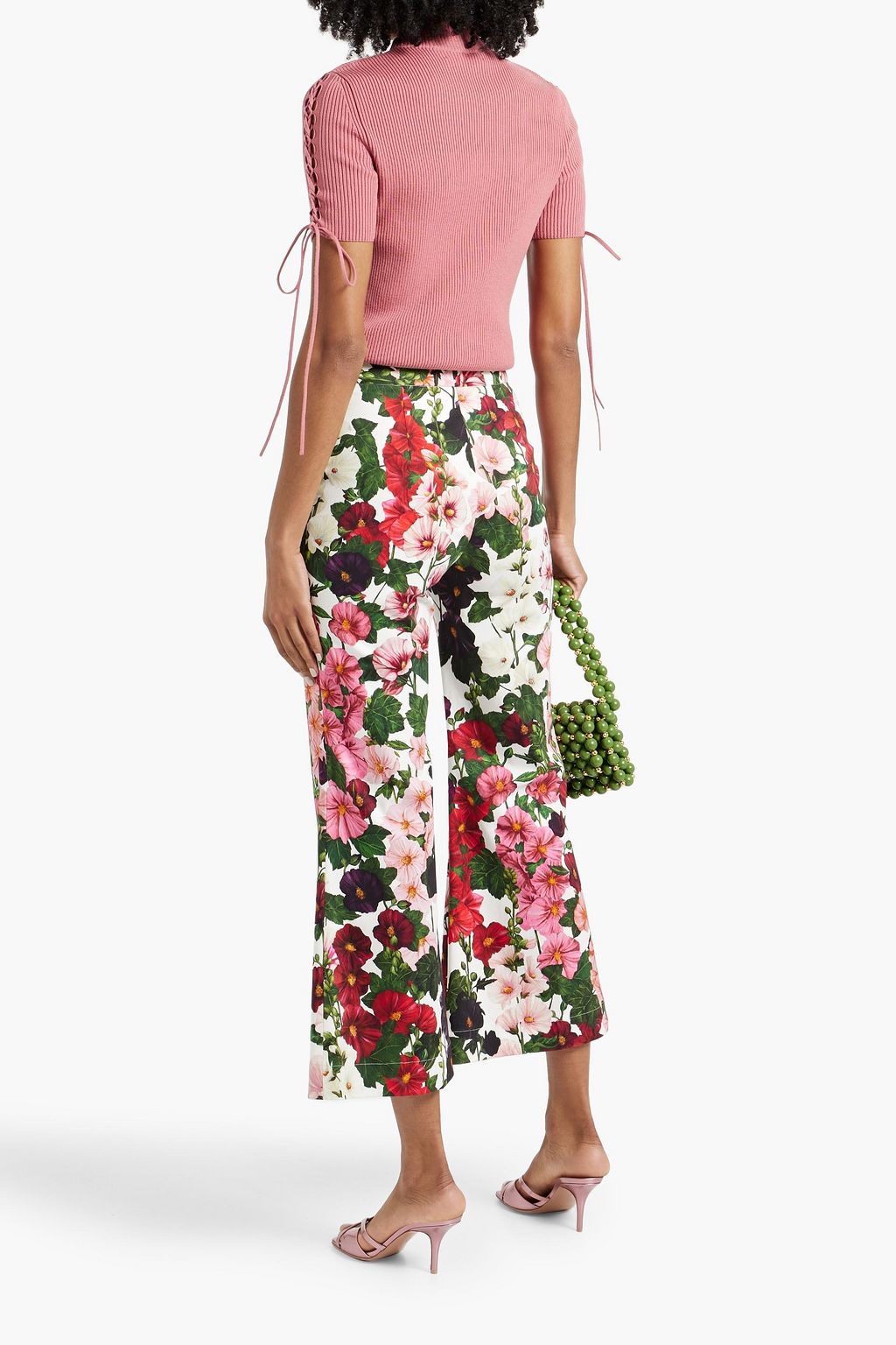 OSCAR DE LA RENTA Cropped floral-print cotton-blend twill flared pants