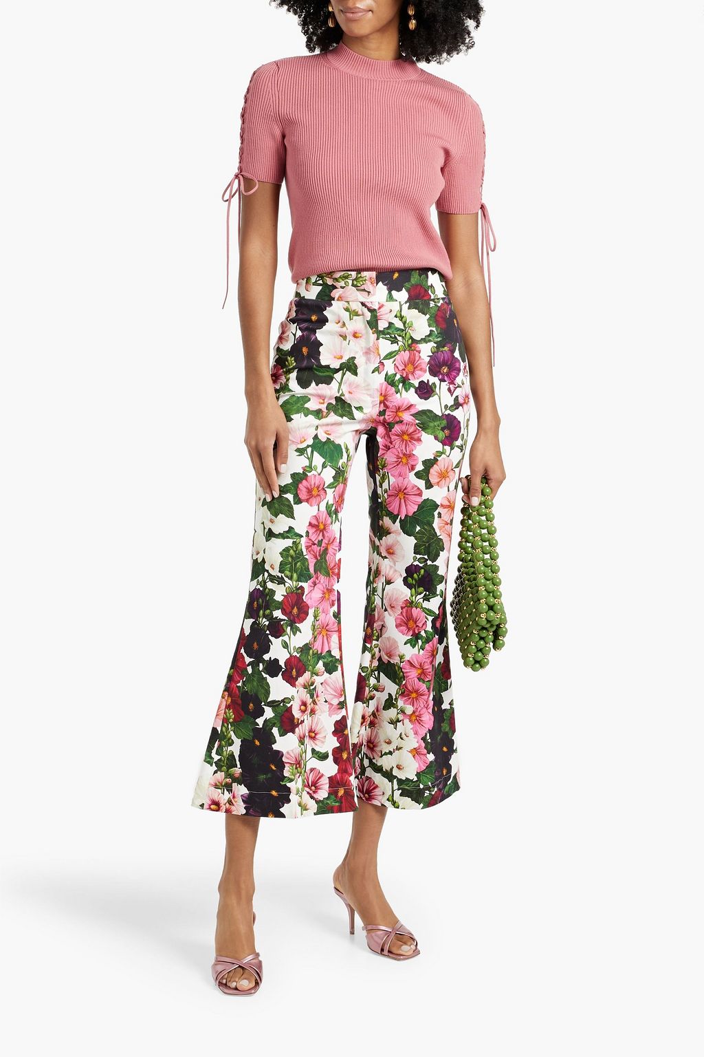 OSCAR DE LA RENTA Cropped floral-print cotton-blend twill flared pants