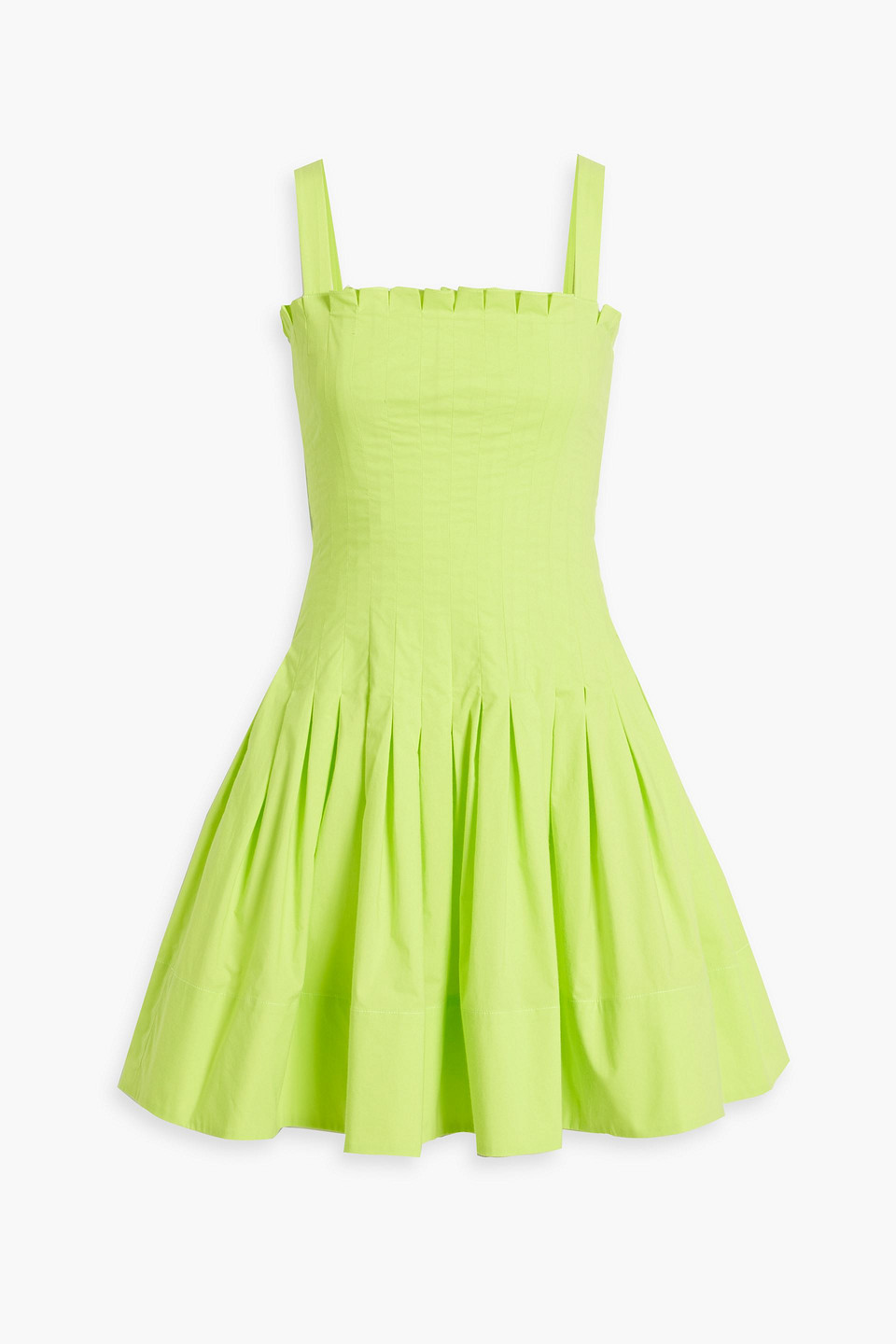 Oscar De La Renta Pleated Cotton-blend Poplin Mini Dress In Bright Yellow