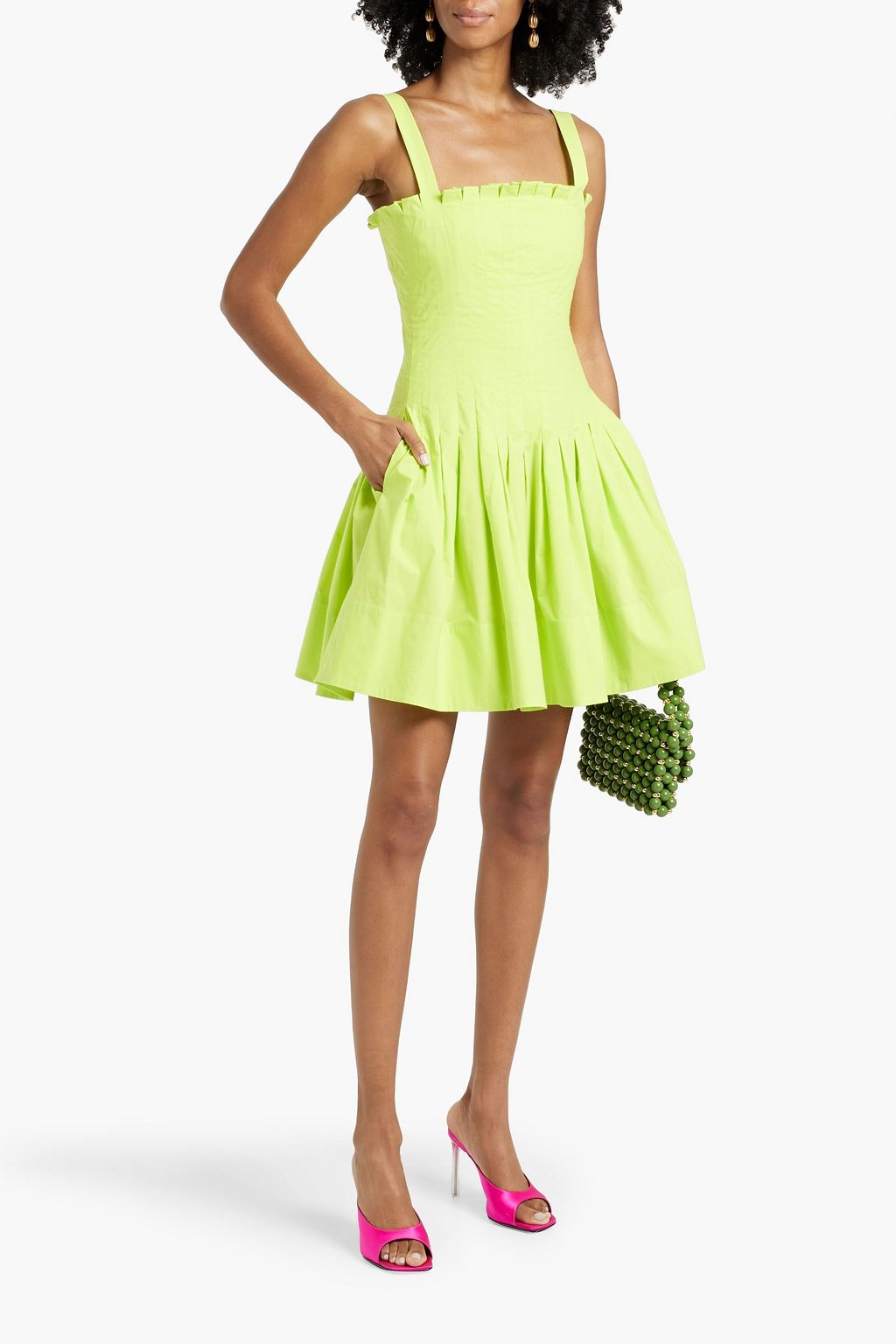 OSCAR DE LA RENTA Pleated cotton-blend poplin mini dress