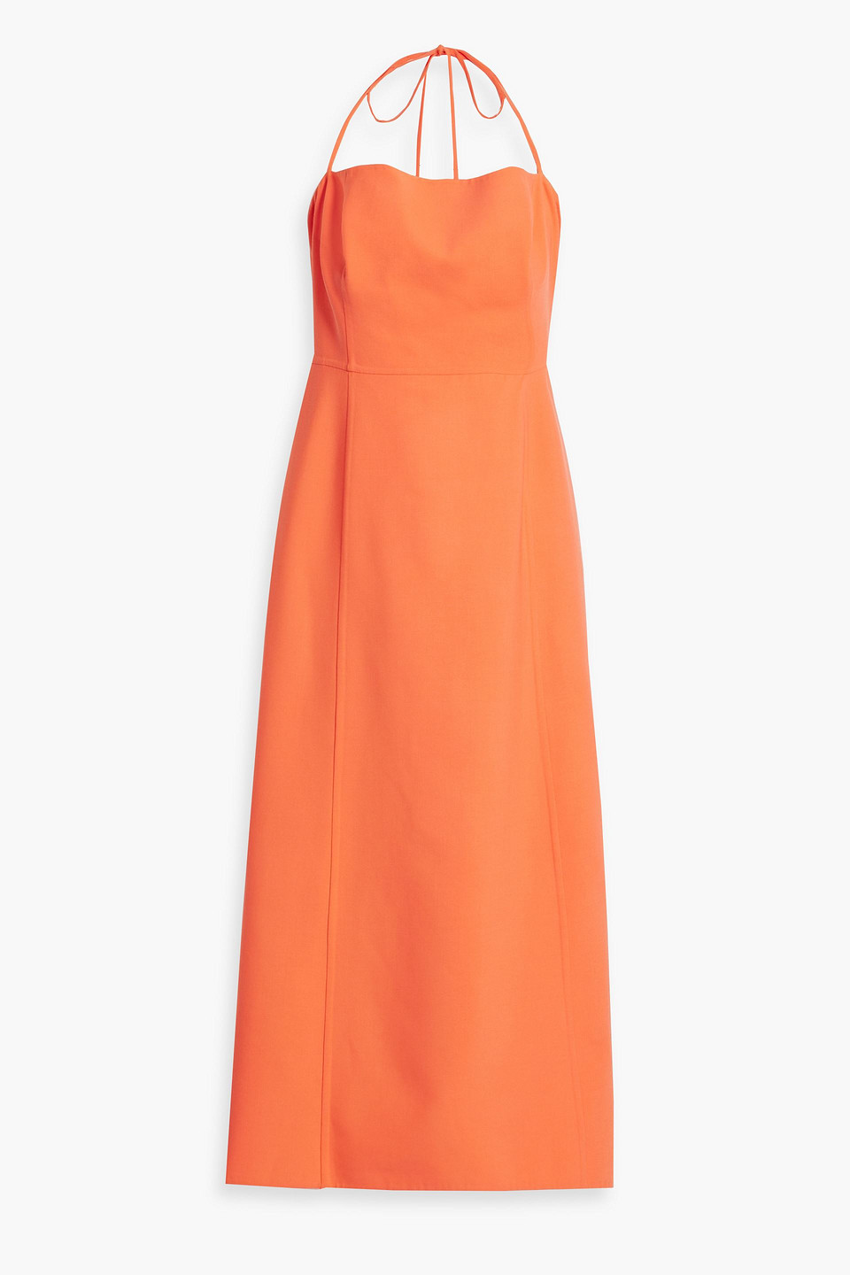 Oscar De La Renta Wool-blend Halterneck Midi Dress In Bright Orange