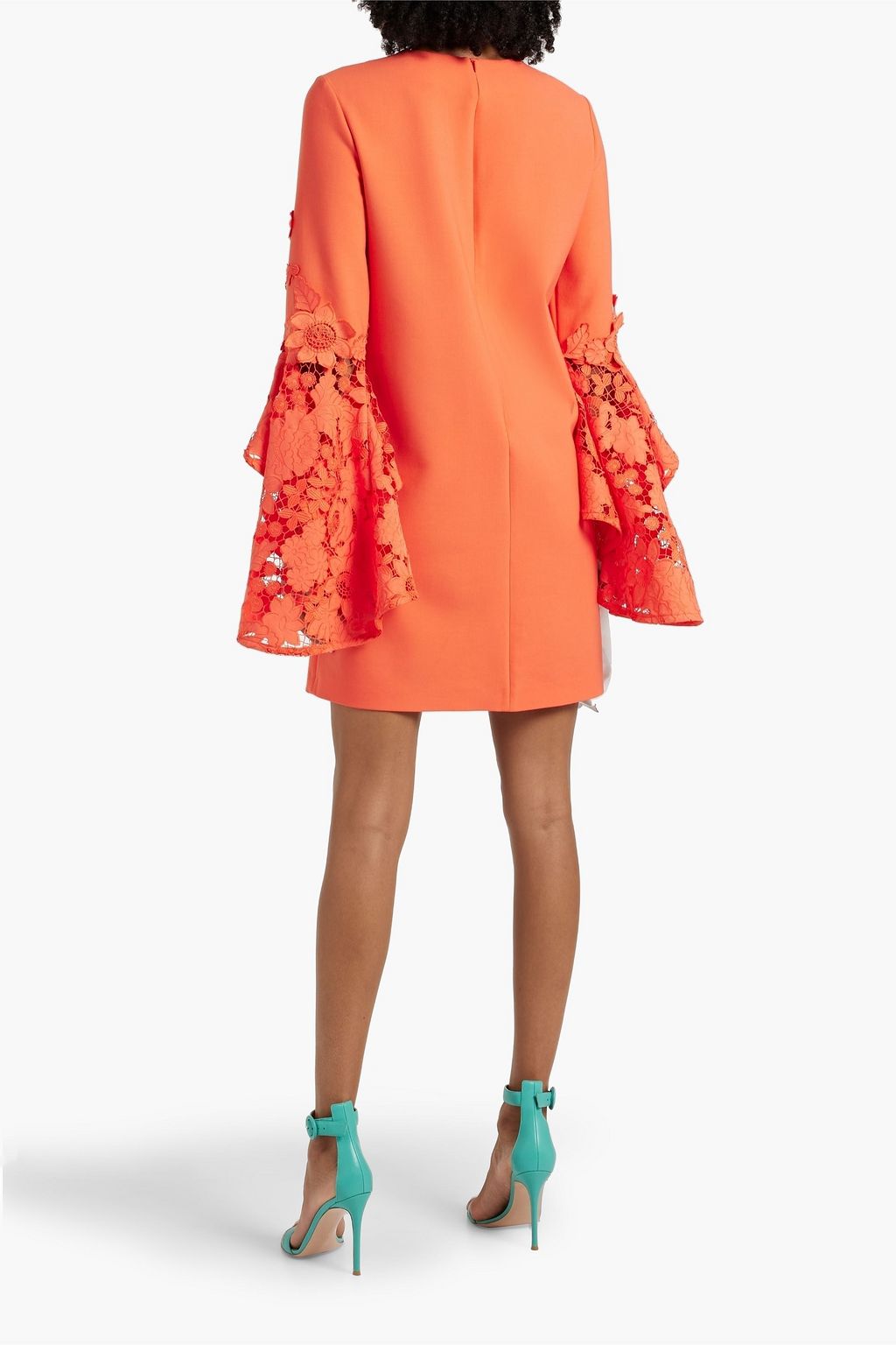 OSCAR DE LA RENTA Ruffled guipure lace-paneled wool-blend mini dress