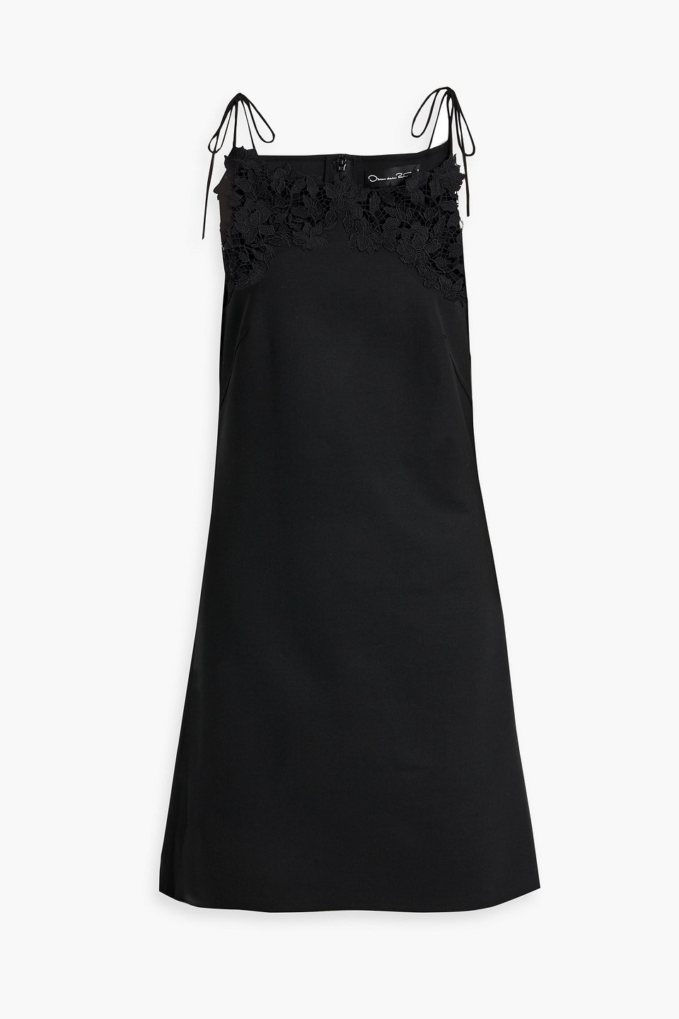 Oscar De La Renta Guipure Lace-trimmed Wool-blend Mini Dress In Black