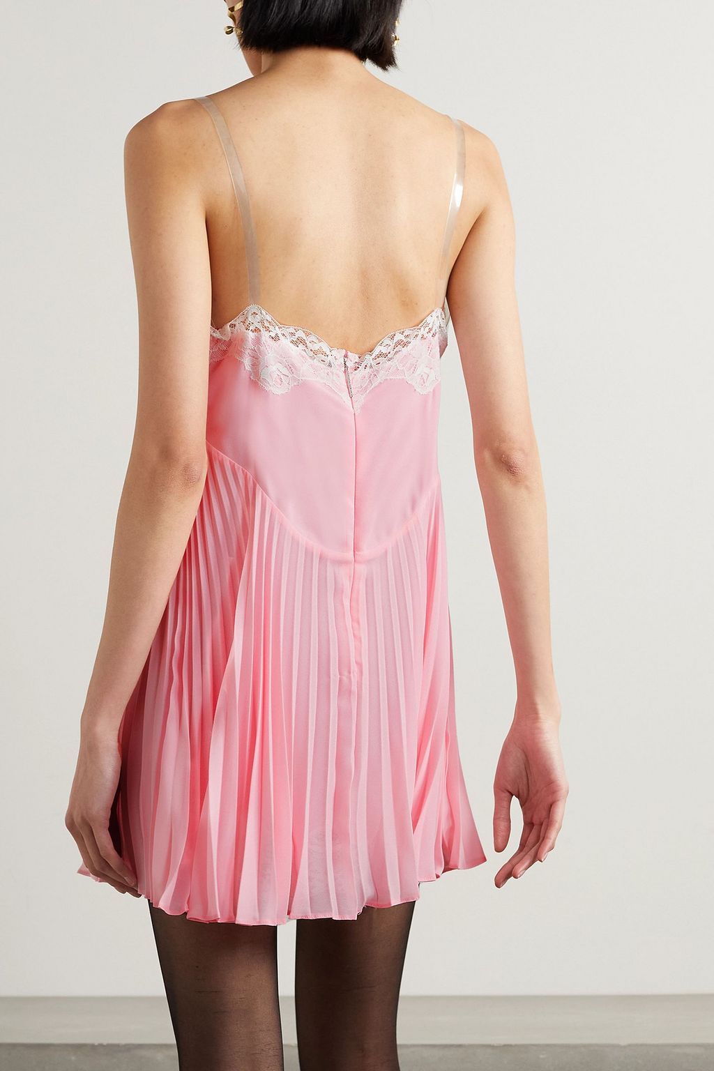 CHRISTOPHER KANE Be Mine PU and lace-trimmed pleated crepe de chine mini dress