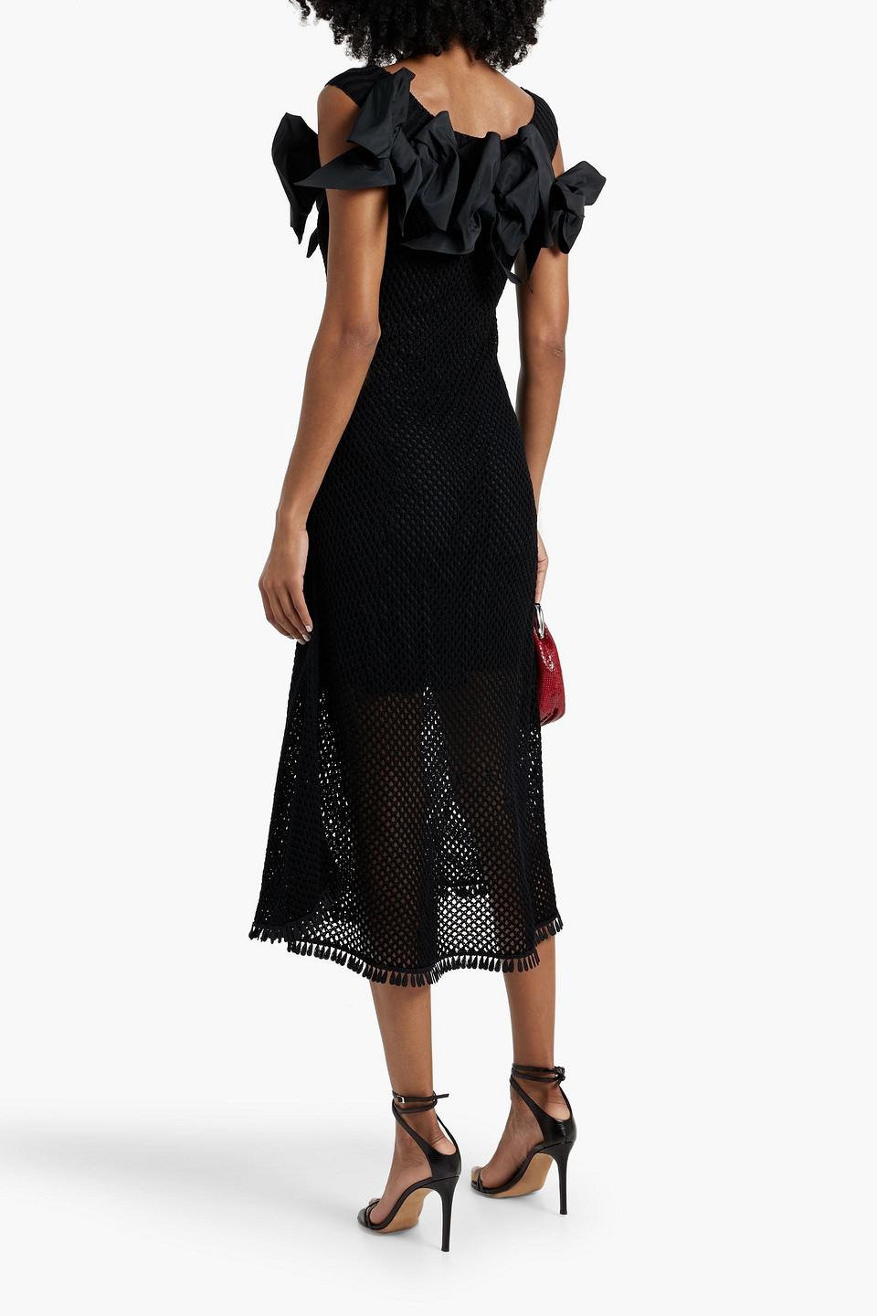 Oscar De La Renta Off-the-shoulder Bow-detailed Crocheted Cotton Midi Dress In Black