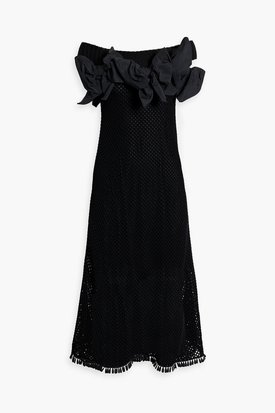 Oscar De La Renta Off-the-shoulder Bow-detailed Crocheted Cotton Midi Dress In Black