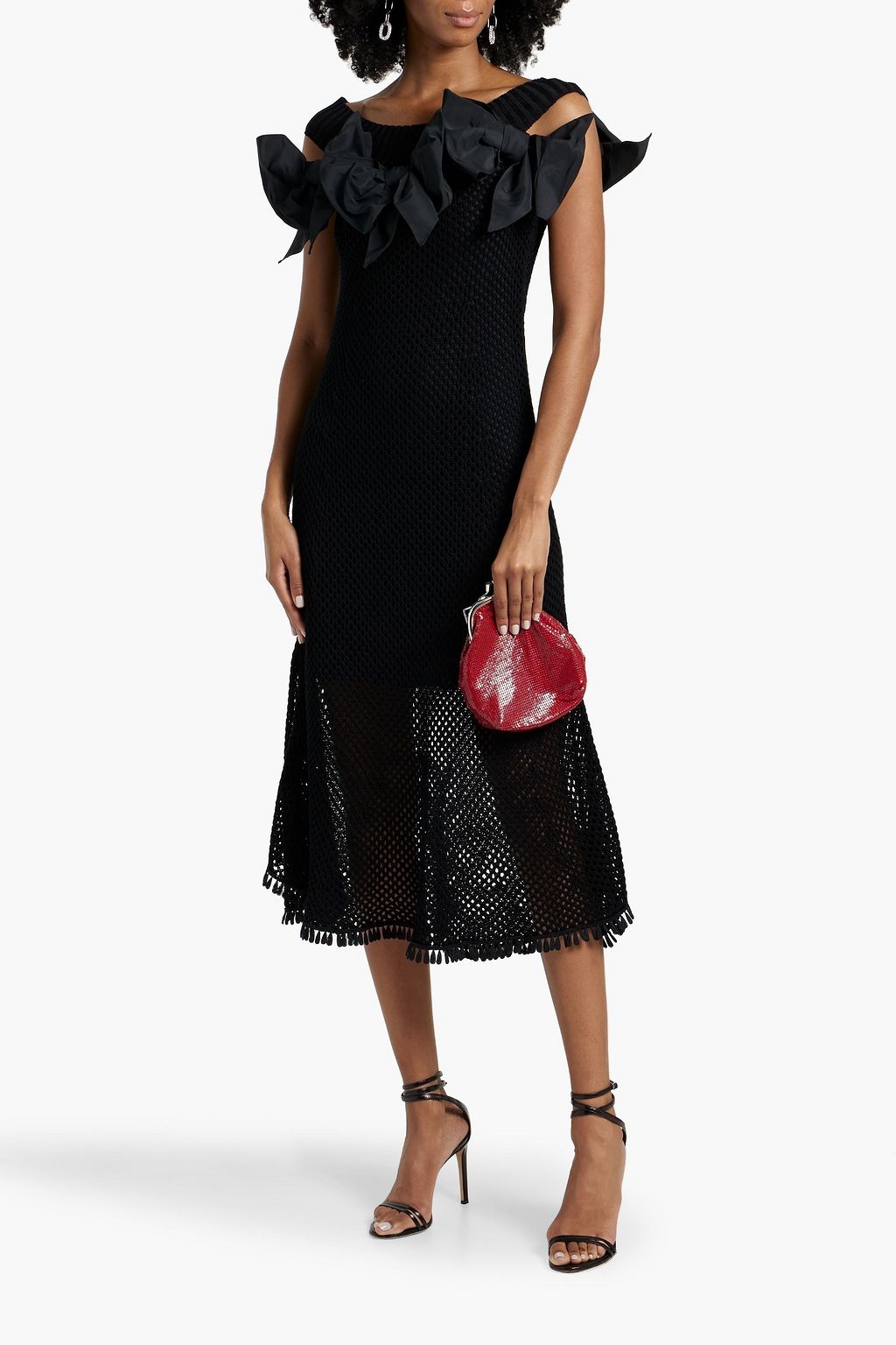 OSCAR DE LA RENTA Off-the-shoulder bow-detailed crocheted cotton midi dress
