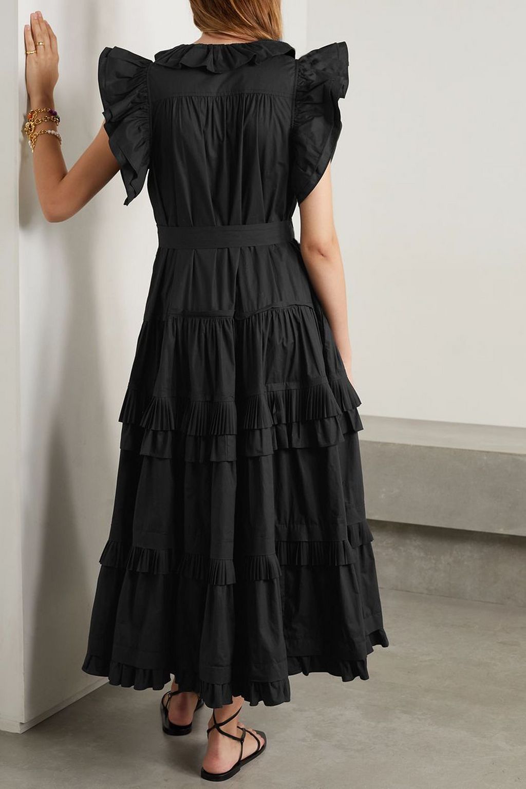 ULLA JOHNSON Elsie tiered cotton-poplin midi dress