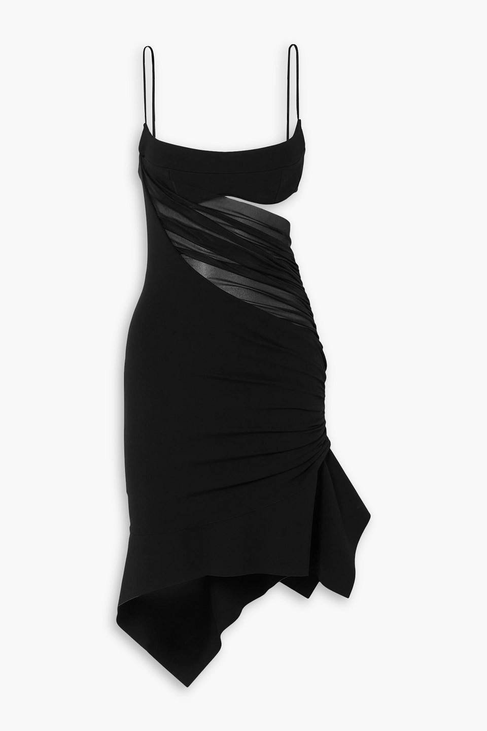 Mugler Asymmetric Gathered Minidress In Black