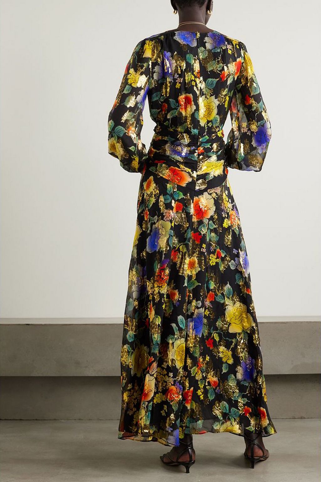 RIXO Meera gathered floral-print metallic fil coupé silk-blend maxi dress