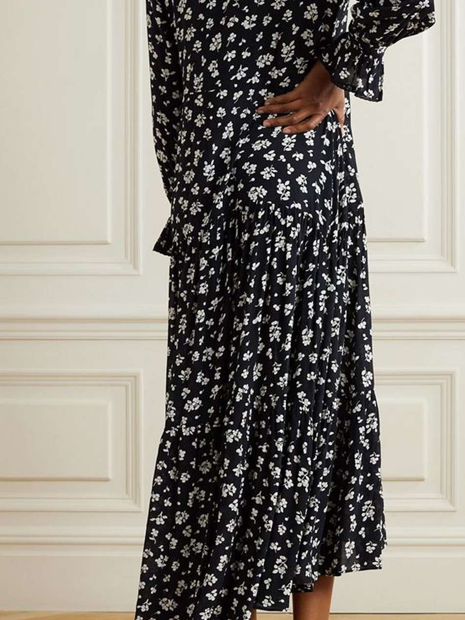 mali floral-print crepe de chine midi dress