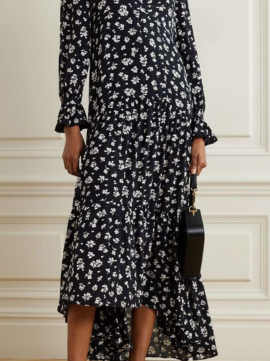 mali floral-print crepe de chine midi dress