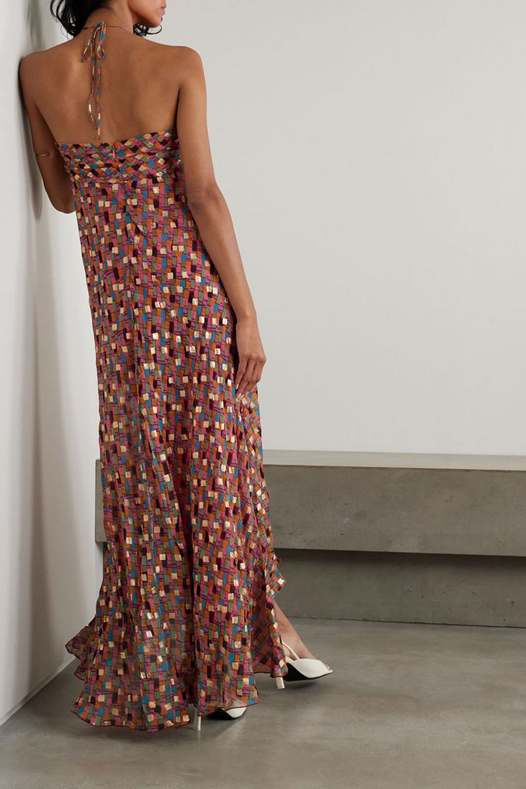 RIXO Samira printed fil coupé georgette halterneck maxi dress