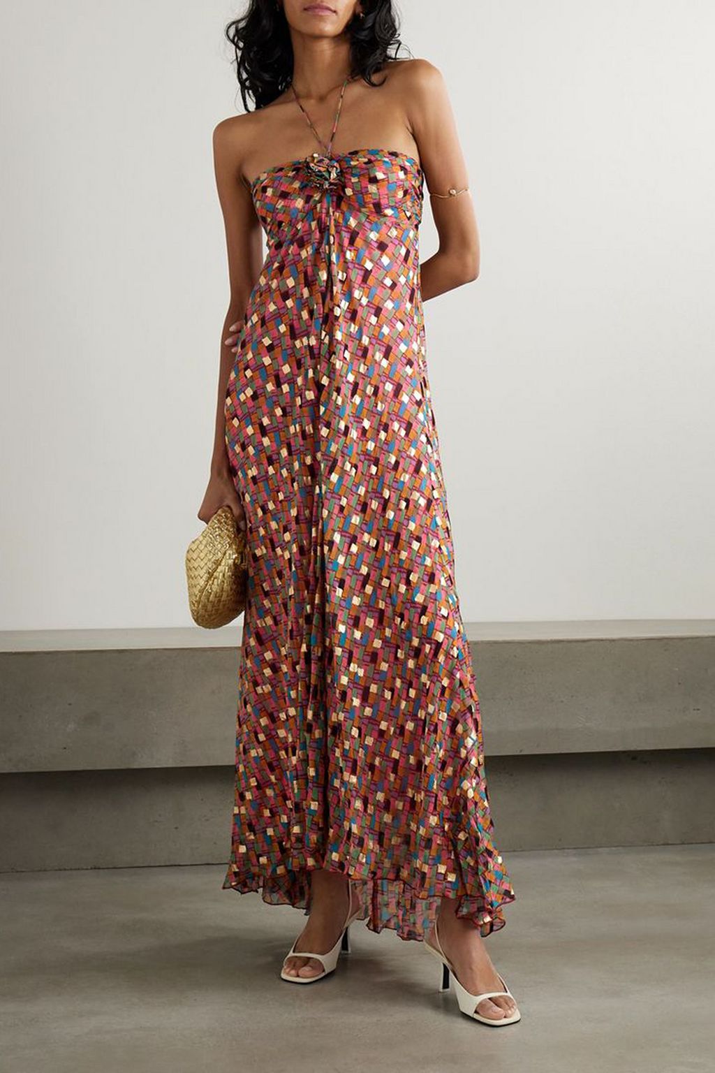 RIXO Samira printed fil coupé georgette halterneck maxi