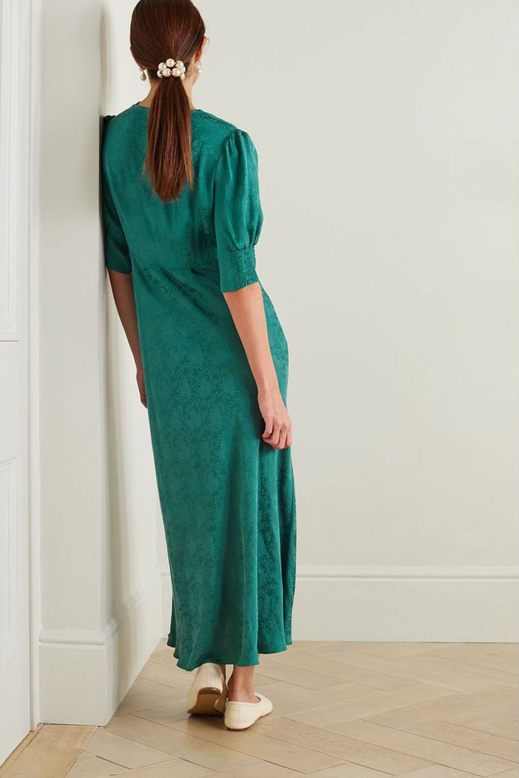 RIXO Zadie satin-jacquard midi dress
